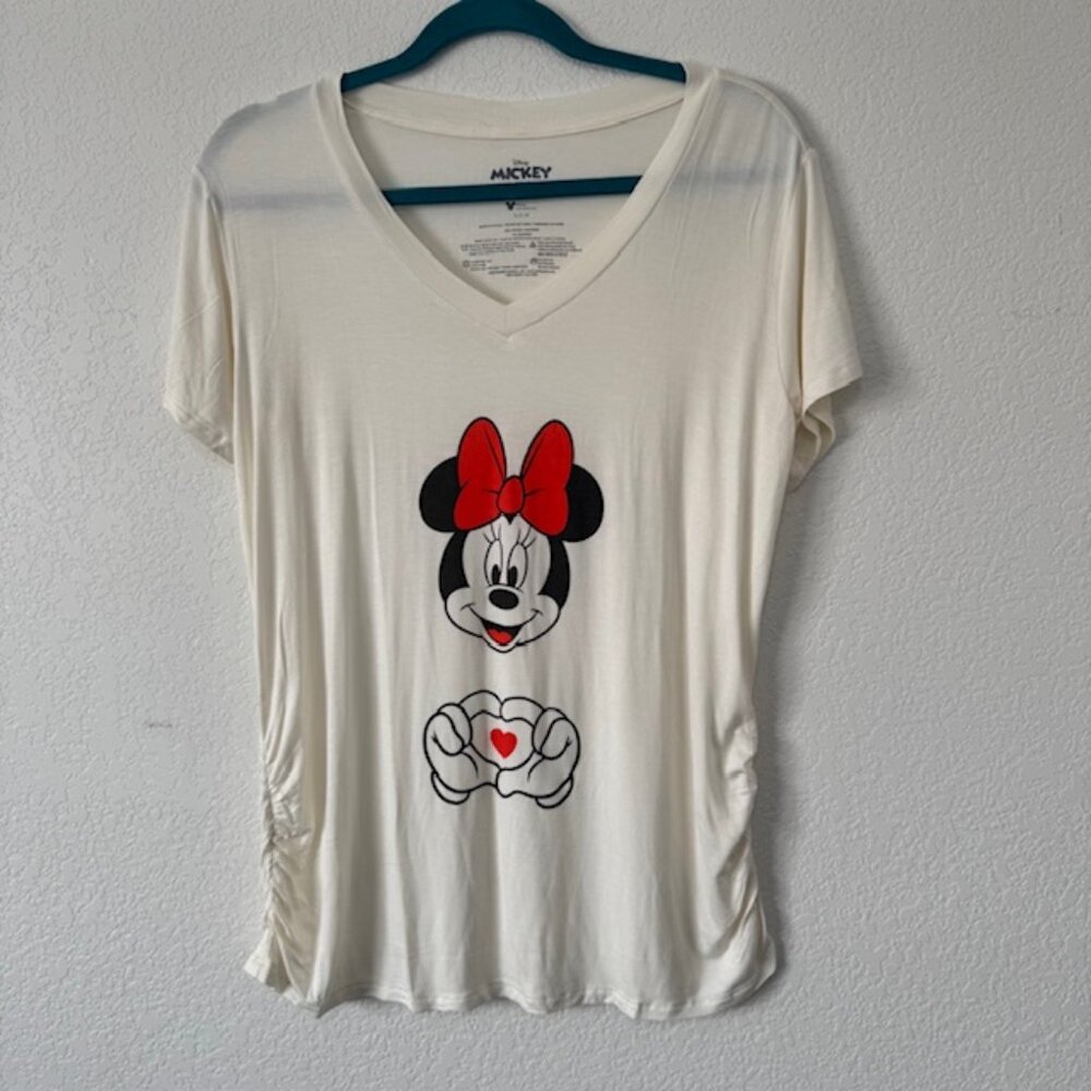 Disney‎ Minnie Mouse T-Shirt Women Small Cream Ruched Heart Graphic NWOT
